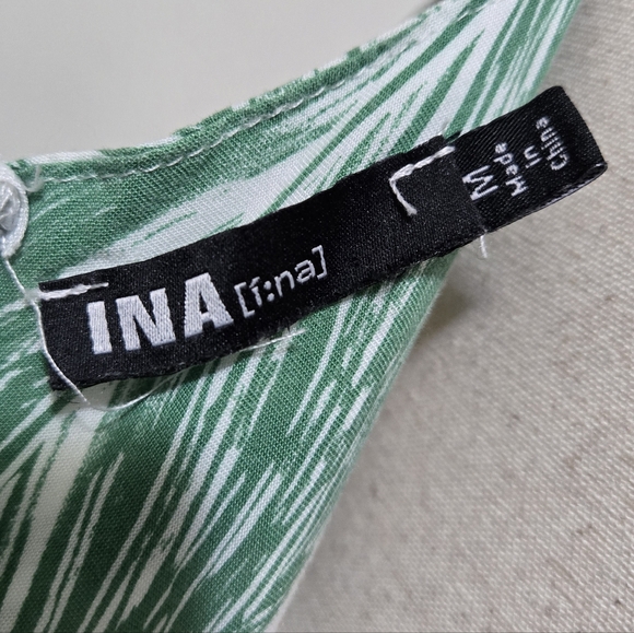 INA Tropical Print Jumpsuit Green Palm Leaf Tie Front Wide Leg Size Medium - Picture 15 of 16